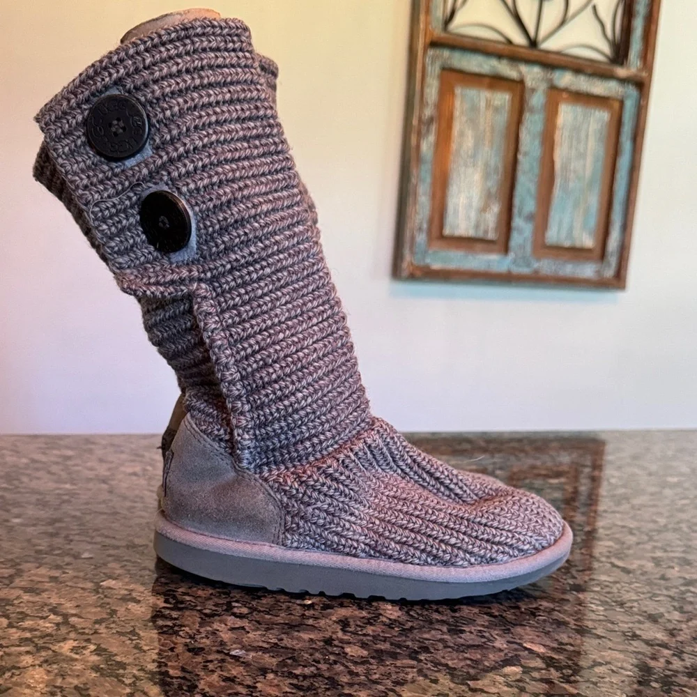 UGG Gray Knit cardy Button Boots 5.5